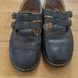 Vintage Dr Martens 90s Mary Janes Club Sole Black Buckle Made in England 8065